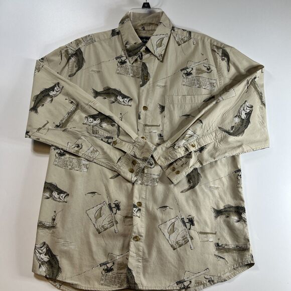 Field & Stream Shirt Mens Large Short Sleeve Fish Fishing Pole Bass Angler Beige - Picture 2 of 10